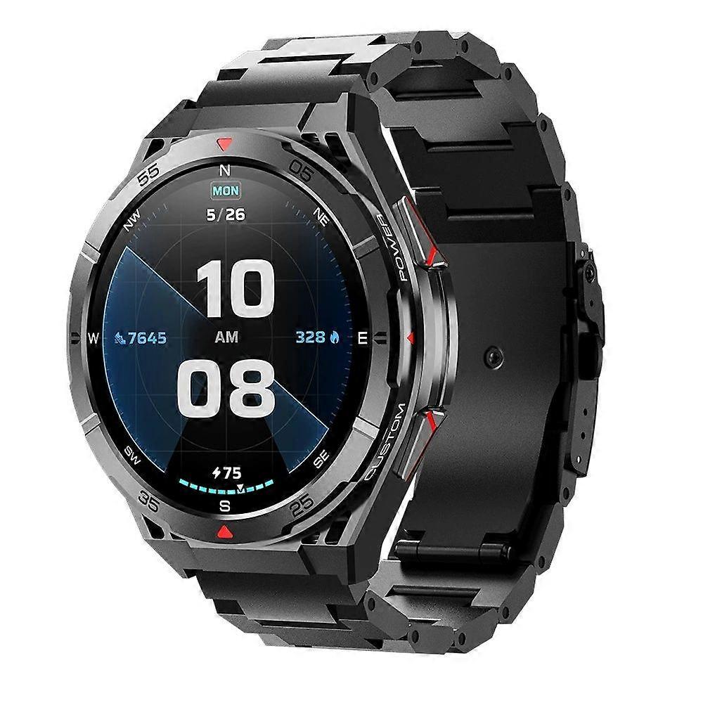 Men's Military Smart Watch, 5ATM Waterproof, GPS Positioning, with Pressure, Altitude and Compass, 1.43" AMOLED, for Android iOS(Black)