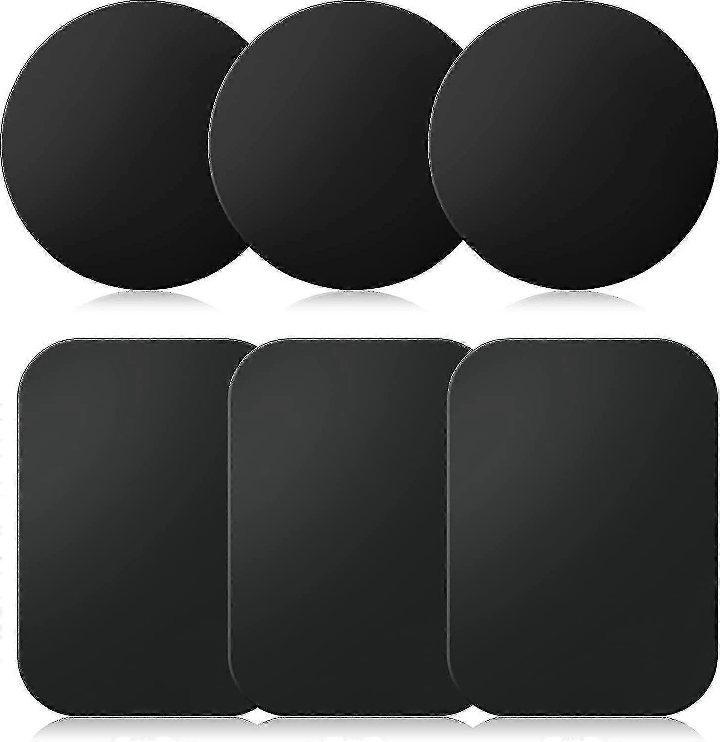 Thin metal sheets with adhesive for car phone magnets, 3 round, 3 rectangular
