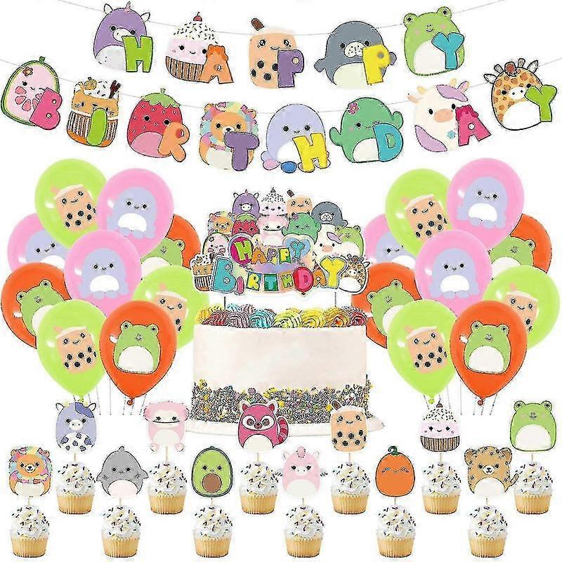 Squishmallows Juhlatarvikkeet Syntymäpäiväbanneri Kakku Topper Ilmapallot Koristeet