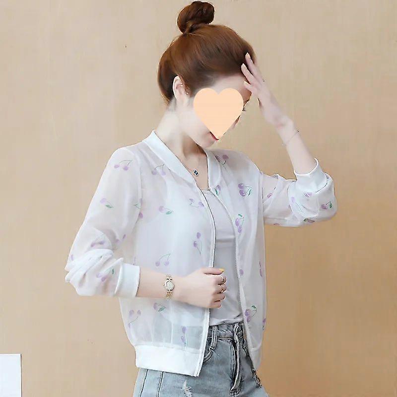 Women's Thin Top Chiffon Printed Baseball Suit Loose Plus Size Coat