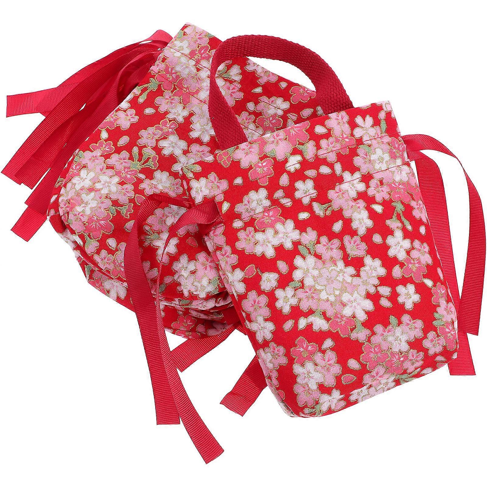 Thank You Bags With Handles Red For Wedding Favors Drawstring Closure 10Pcs