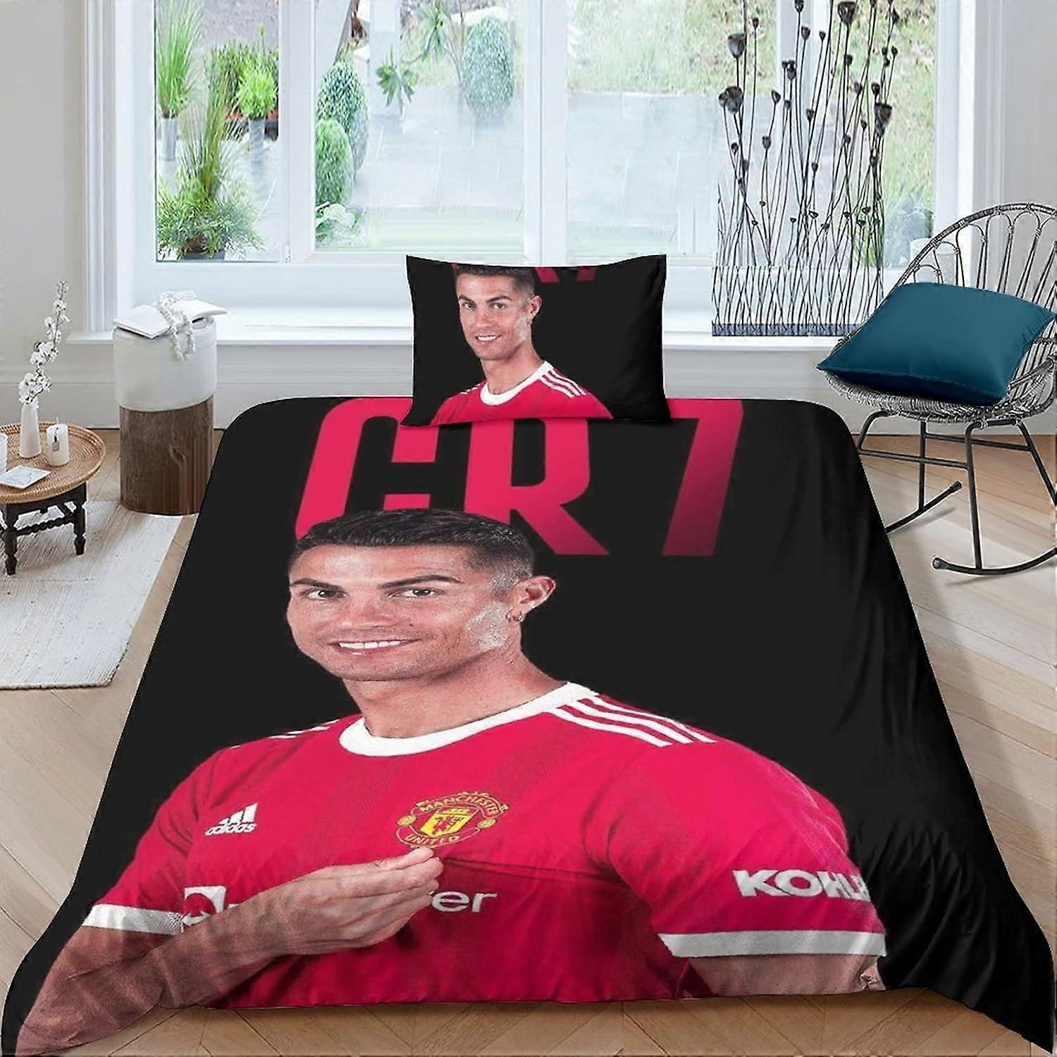 PIN1077 Cristiano Ronaldo Soft And Comfortable Duvet Covers for All Ages Football Stars 2 Piece Set 3D Printed Bedding Sets with Pillowcases And Zippe