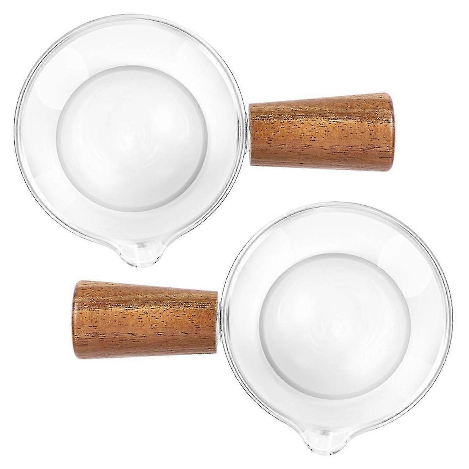 2PCS Transparent Glass with Wooden Handle, Creamer Pitcher. 50Ml