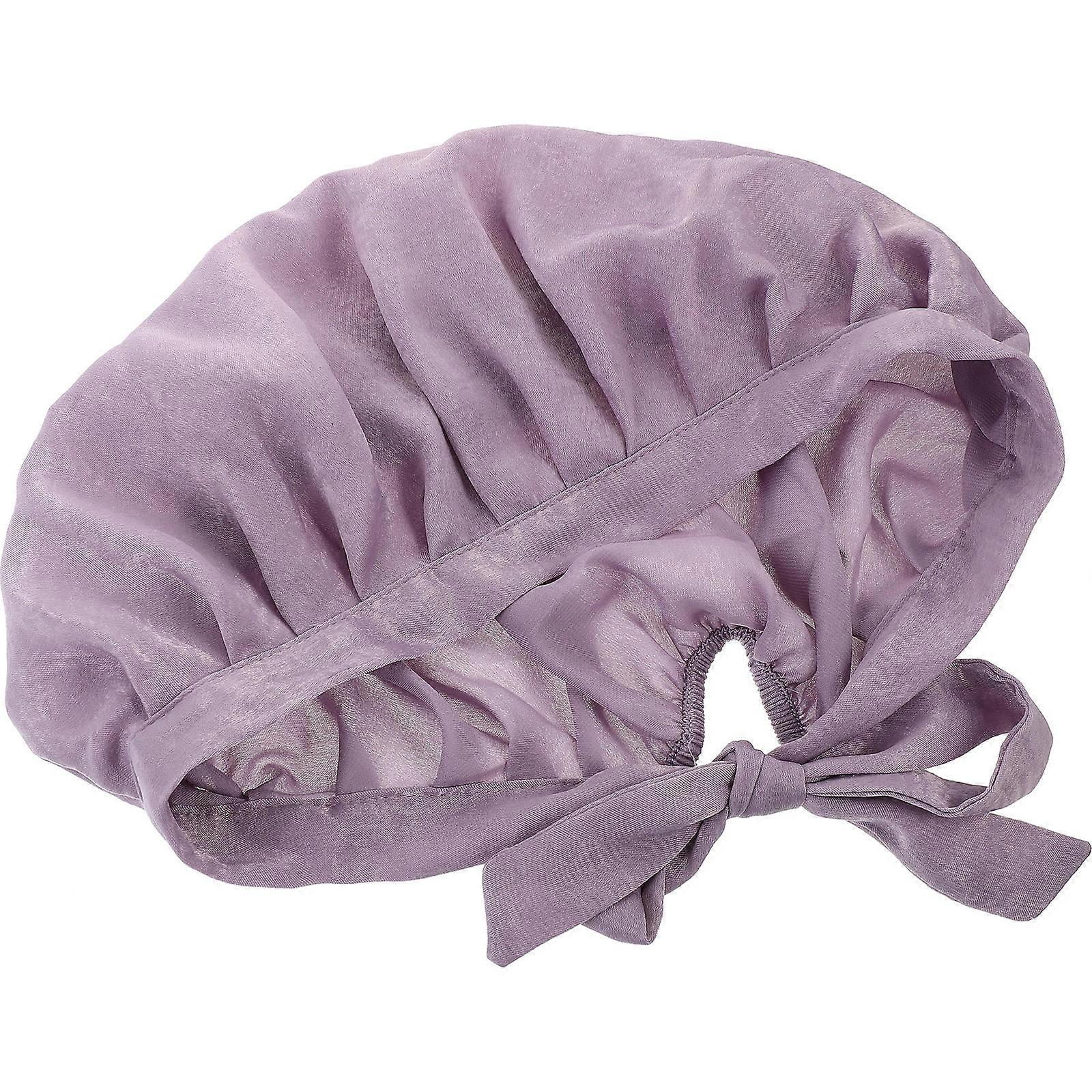 Elastic Sleeping Hat Bow Sleeping Bonnet Cap for Women Use 1 Piece Purple