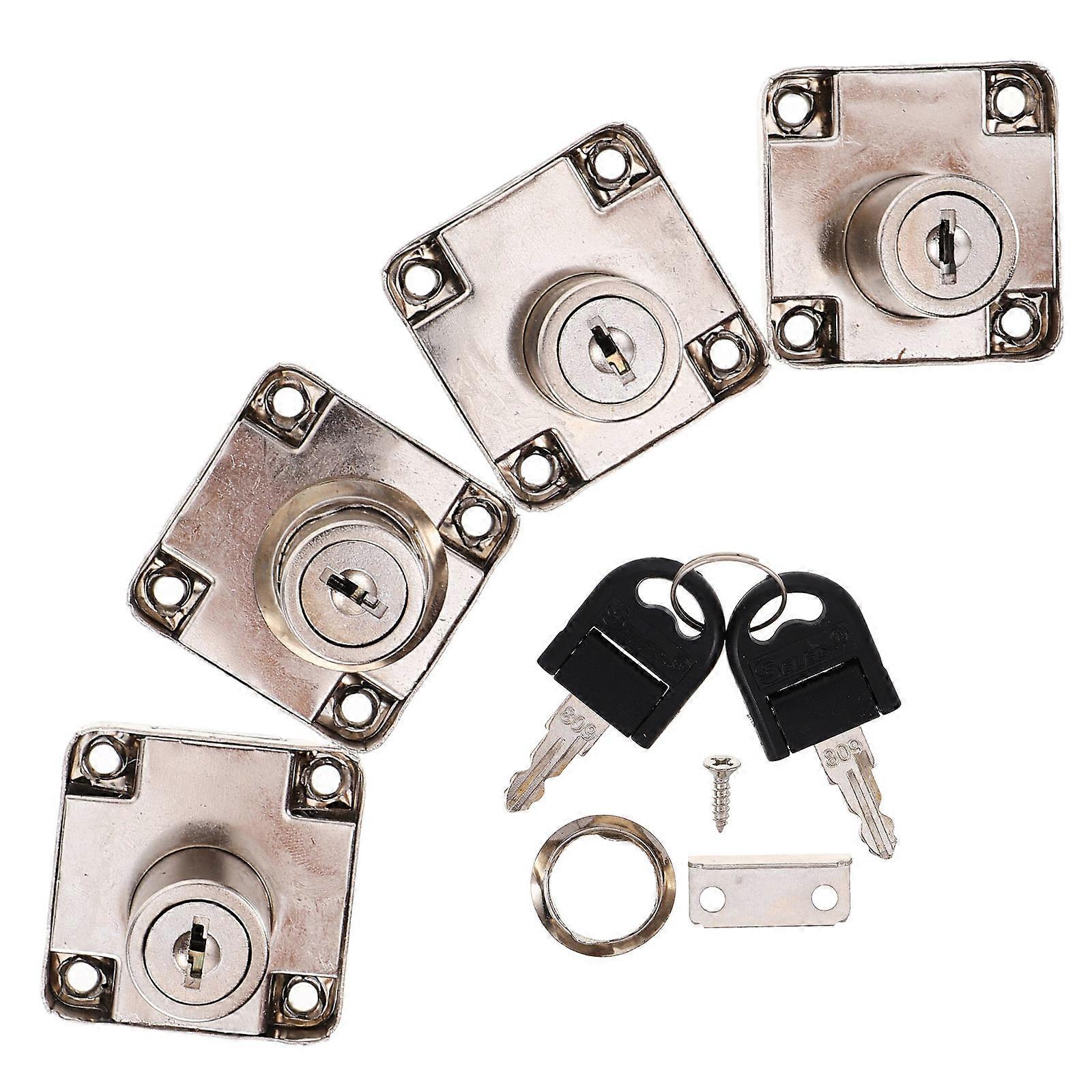 Cabinet Lock Desk Drawer Lock Household Furniture Silver Zinc Alloy for File Protection 4 Sets