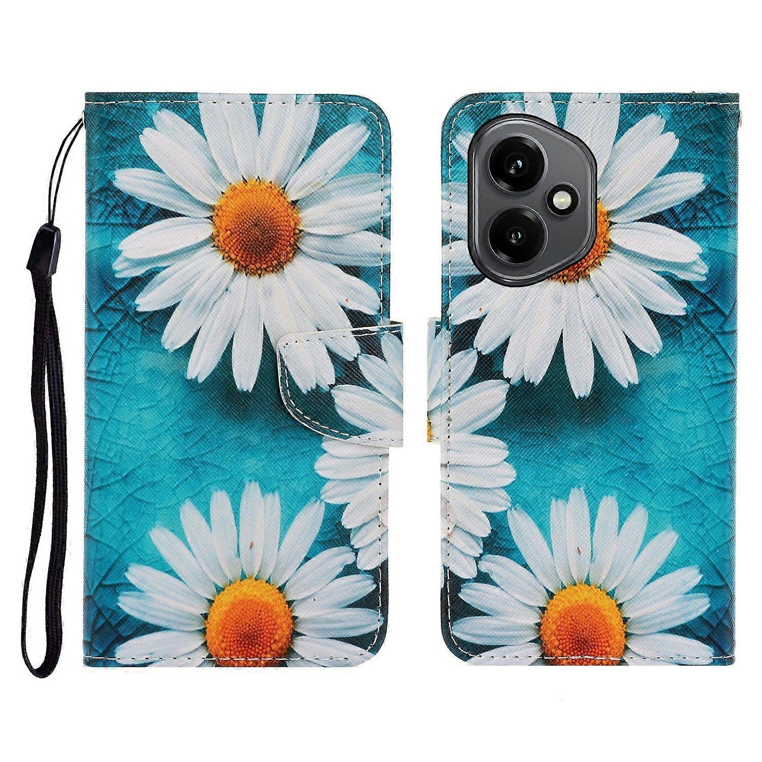 For Honor 400 5G Case Pattern Printing Protective Leather Folio Phone Cover with Wrist Strap