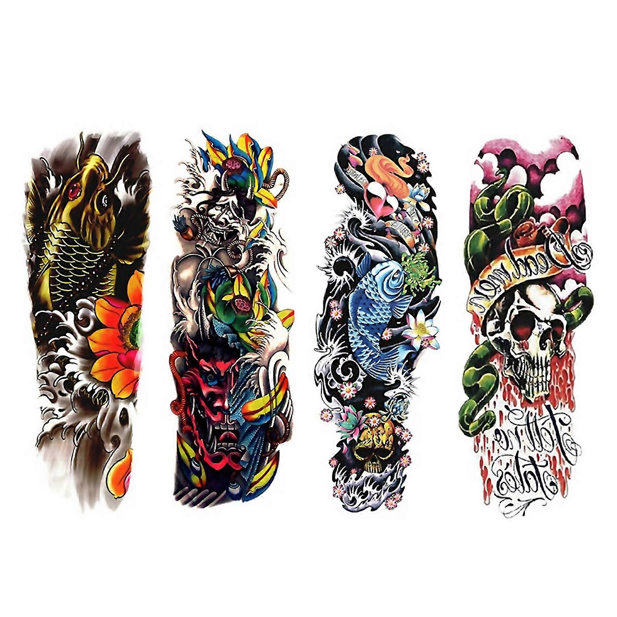 For 4pcslot Waterproof Temporary Tattoos Fish Skull Color Full Arm Mechanical Pattern Tattoos Appliq