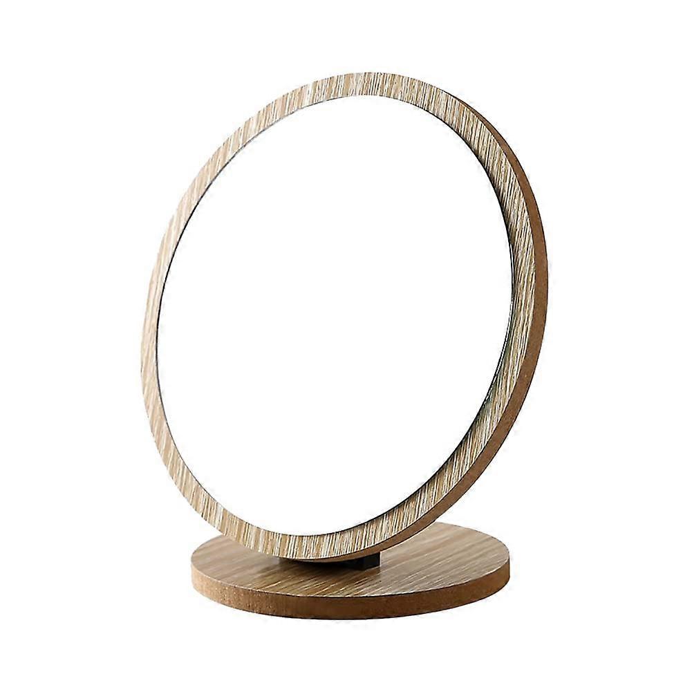 Round Compact Table Mirror Wood Framed Desktop Vanity Makeup Mirror Small Rotatable Cosmetic Desk Mirror