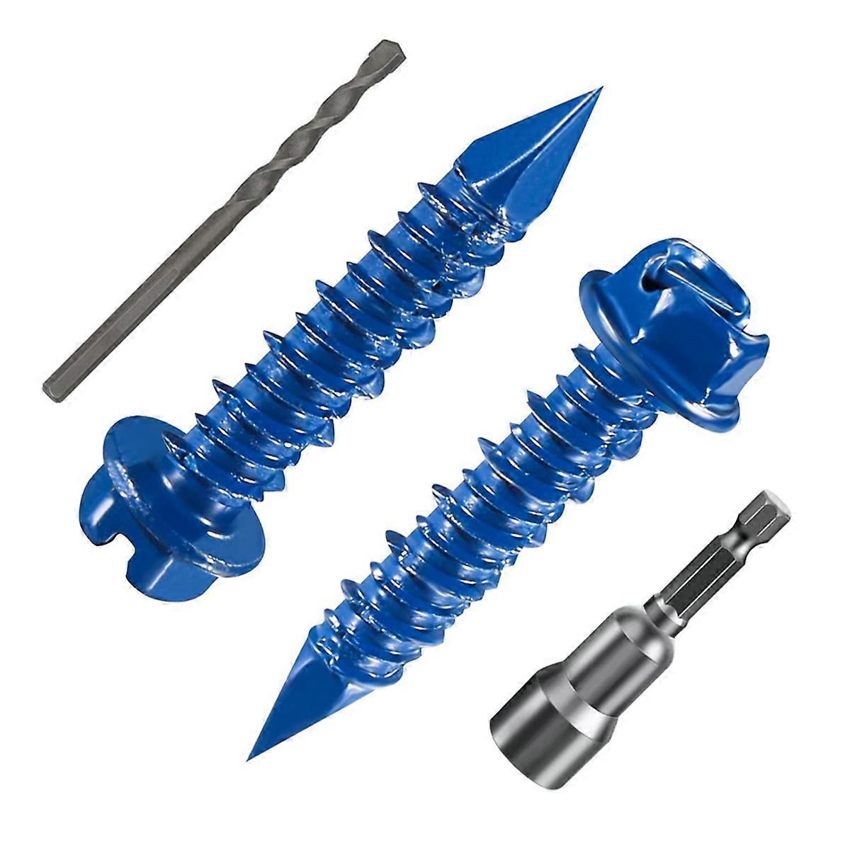 (40 PCS) 1/4" X 1-1/4" Slotted Hex Head Concrete Screw Anchor for Masonry, Blue Hex Head, Ideal for Blocks or Brick