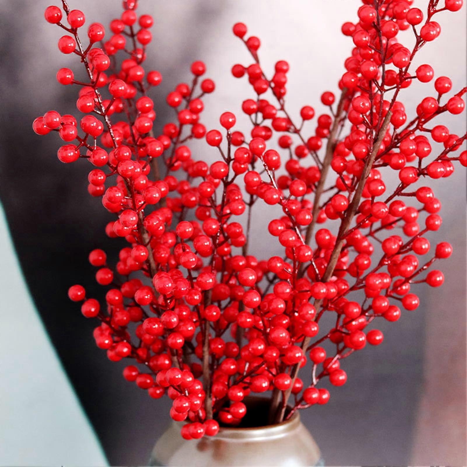 Sunjoy Tech Christmas Artificial Red Berries Branch with Stem Realistic Reusable Holiday Party Xmas Tree Vase Home Decoration Foam Fake Berries