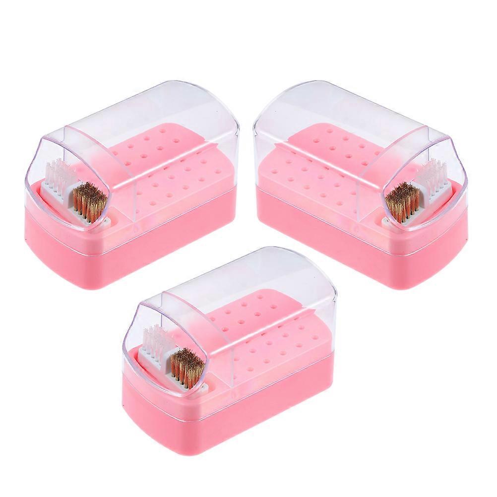 Portable Nail Drill Bits Holder for Storage 9Pcs with Cleaning Brush Pink