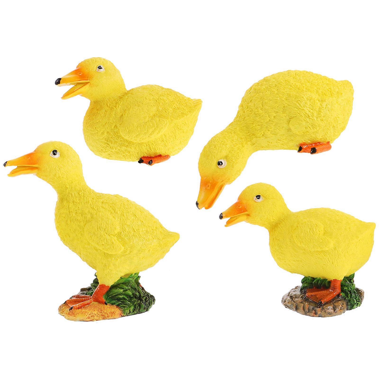 4Pcs Resin Duck Figurine for Garden Decoration Yellow Realistic Duck Statue