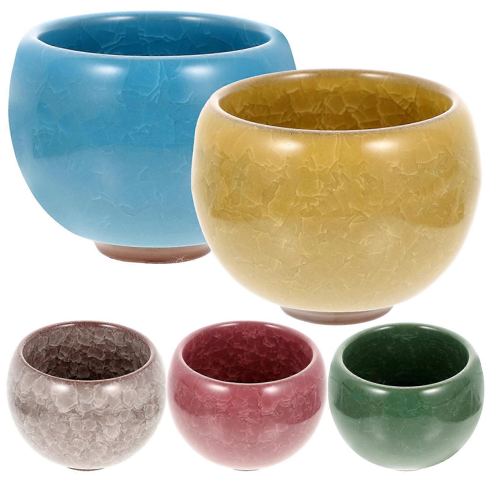 Ceramic Teacups 5Pcs Chinese Style Tea Cups Household Suitable For Tea Lovers Mixed Color Retro Design Teawares