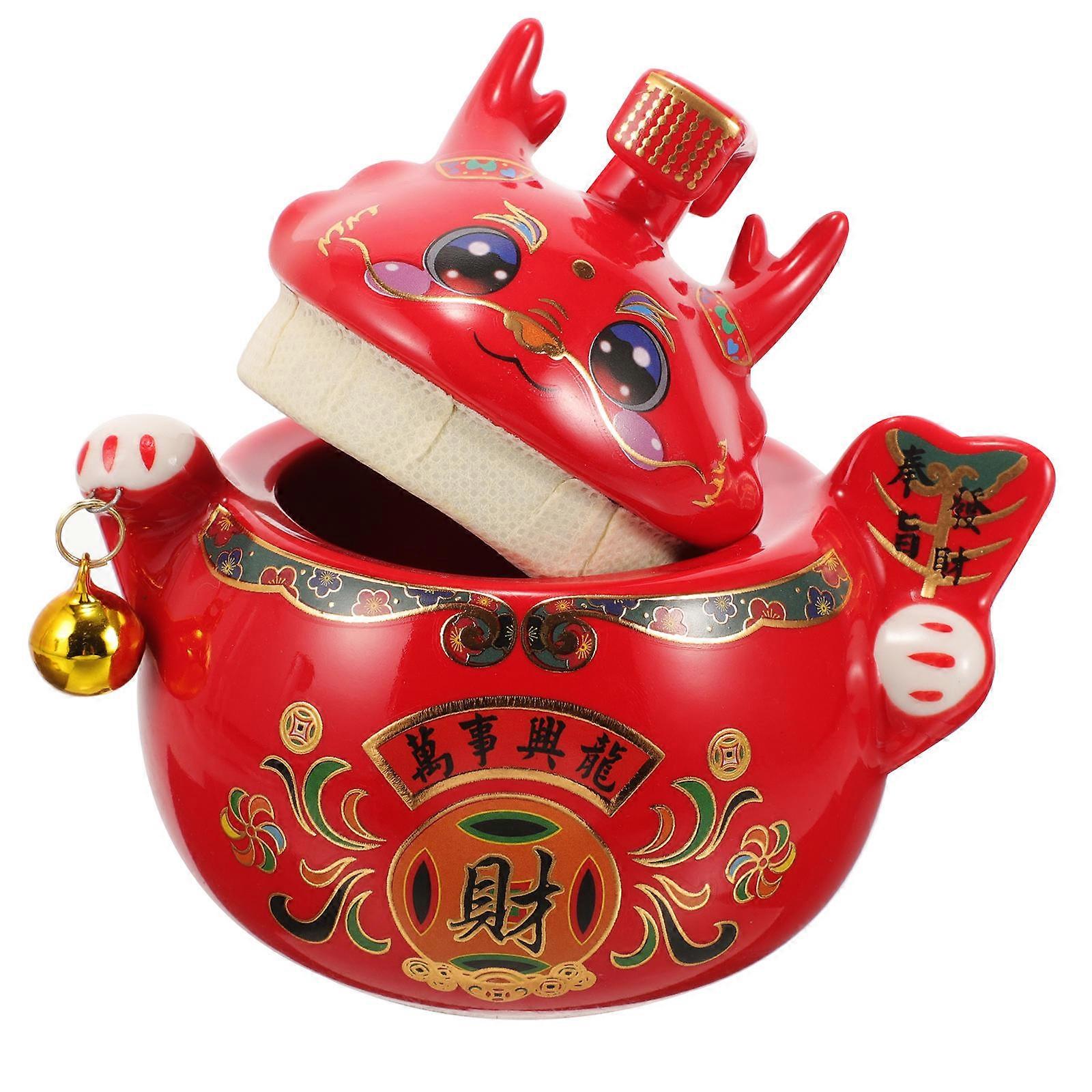 Dragon Shape Ceramic Jar for Storage 4Pcs with Lid Red Household