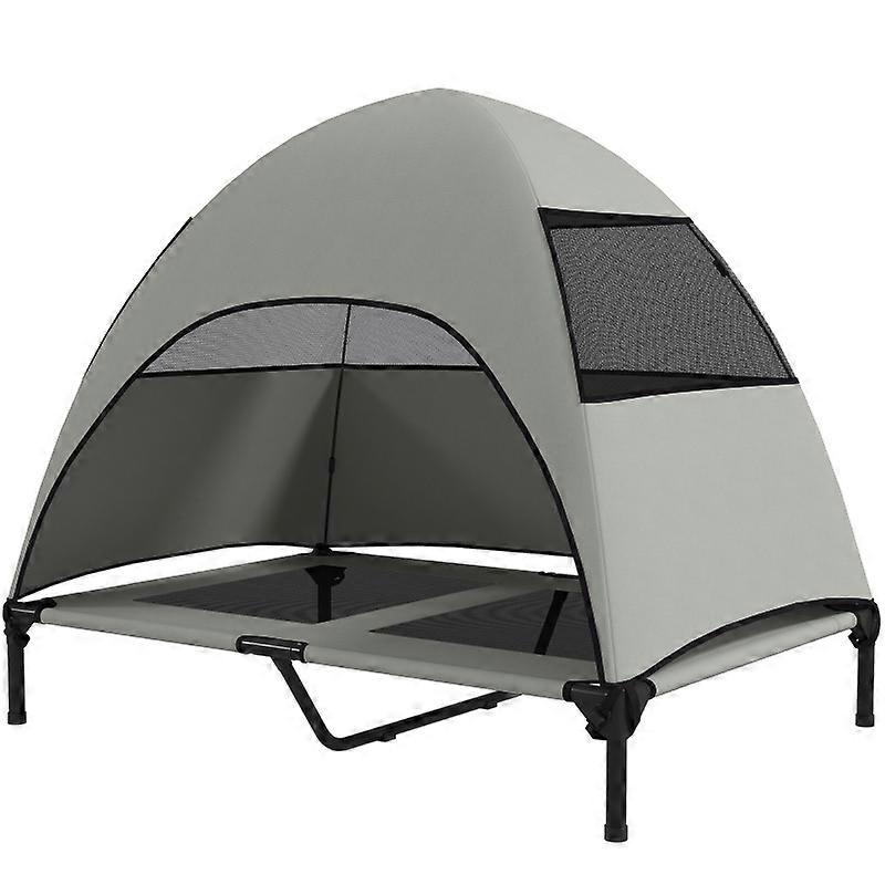 PawHut Niche surélevée pour chien avec toit gris clair