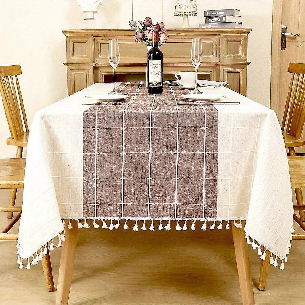 AUMIY Handmade Rectangle Tablecloth Polyester Burlap Blend Non-Textile Weaving Elegant Dining Table Cover - 1pc Cotton Linen Table Cloth