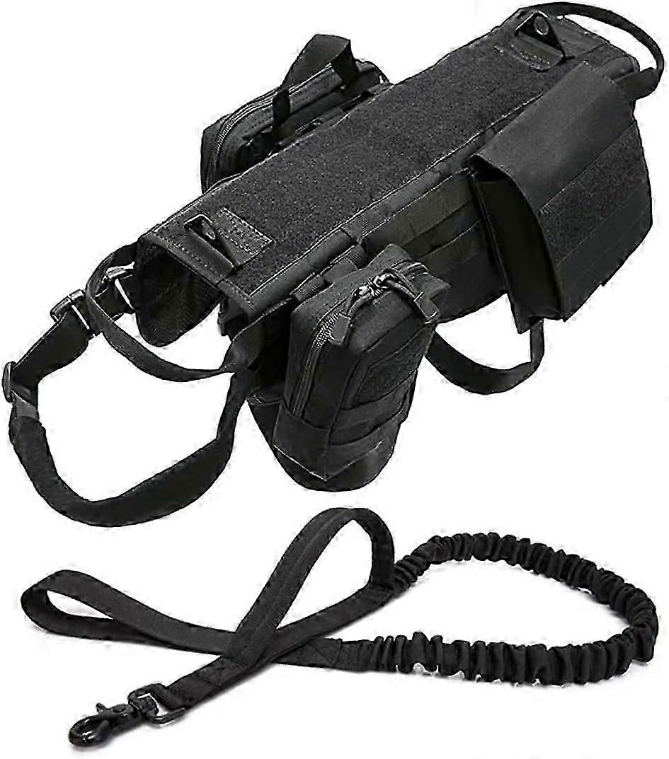 Arnés táctico tipo chaleco para perros, resistente, con 3 bolsas MOLLE y 1 correa elástica.