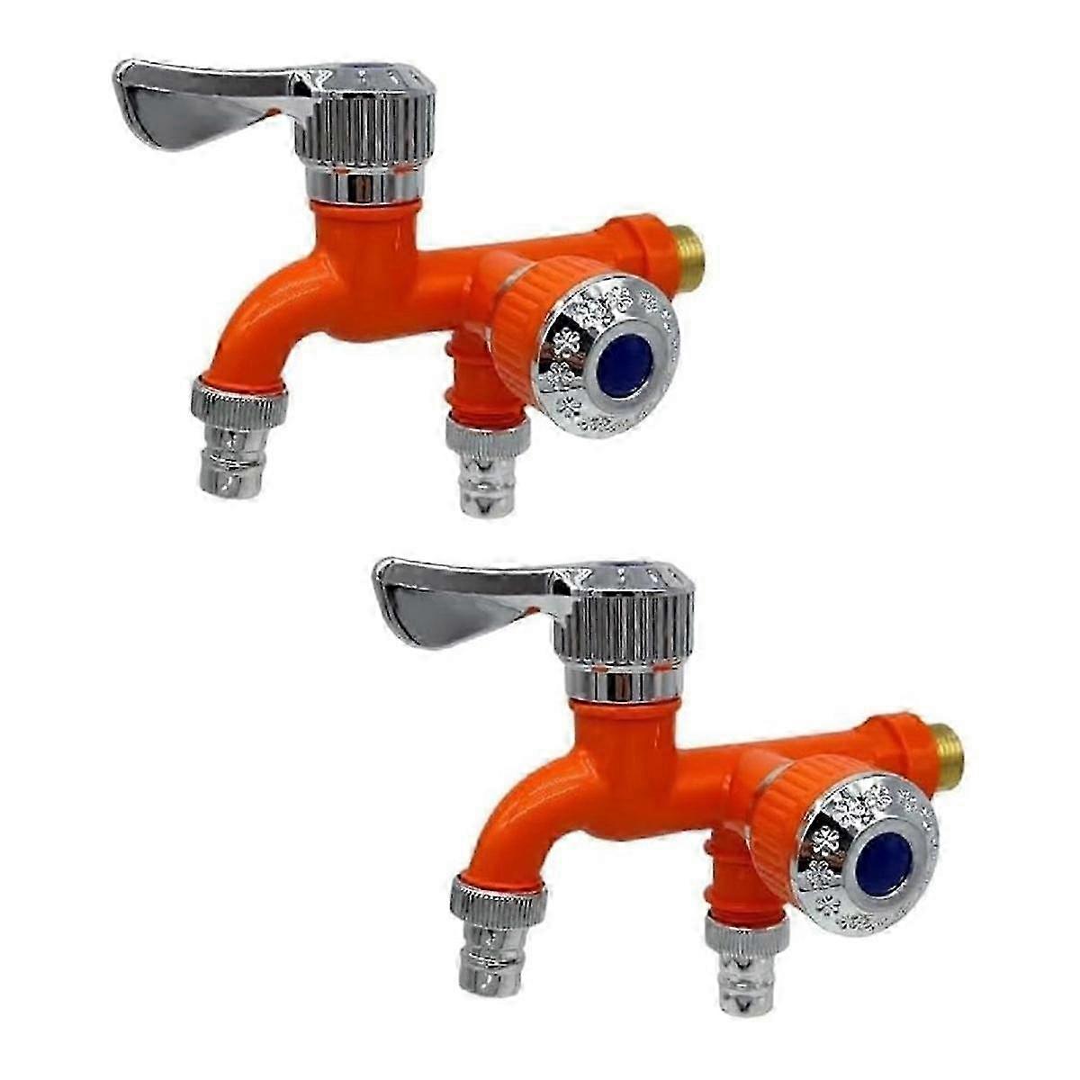 2PCS 2 웨이 수도꼭지 수도꼭지 스플리터 정원 호스 스플리터 물 마개 스플리터, 야외 이중 도청 물 수도꼭지, 오렌지