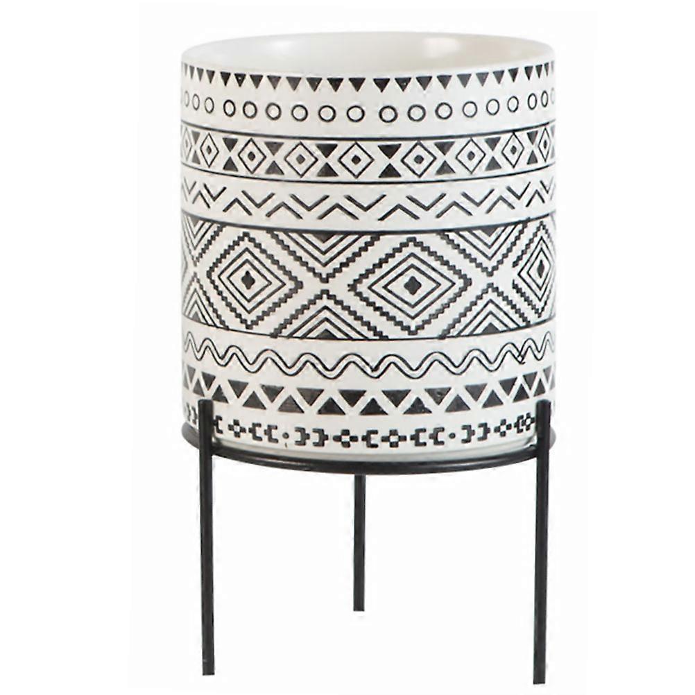 Creative Flower Pot for Gardening Use 3Pcs Ceramic Planter with Iron Holder