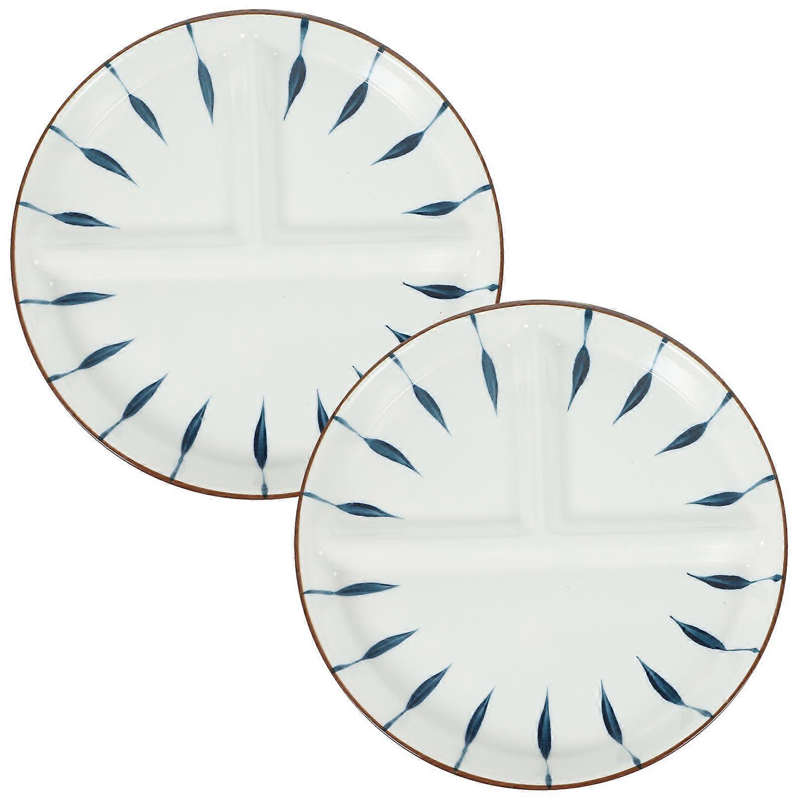 Home Breakfast Plate Ceramic Divided Plate 2Pcs for Reduce Fat Meal