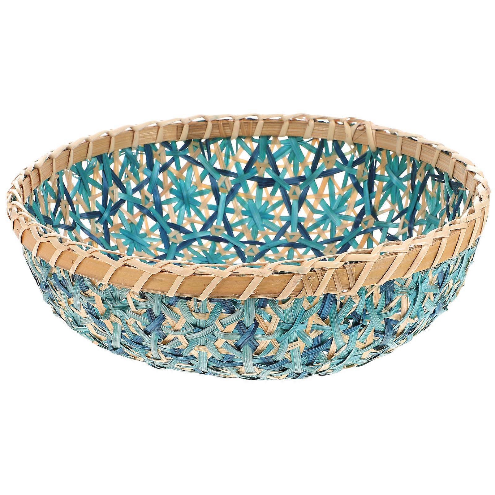Storage Tray Woven Plate Functioning for Fruit Holding 2Pcs Blue