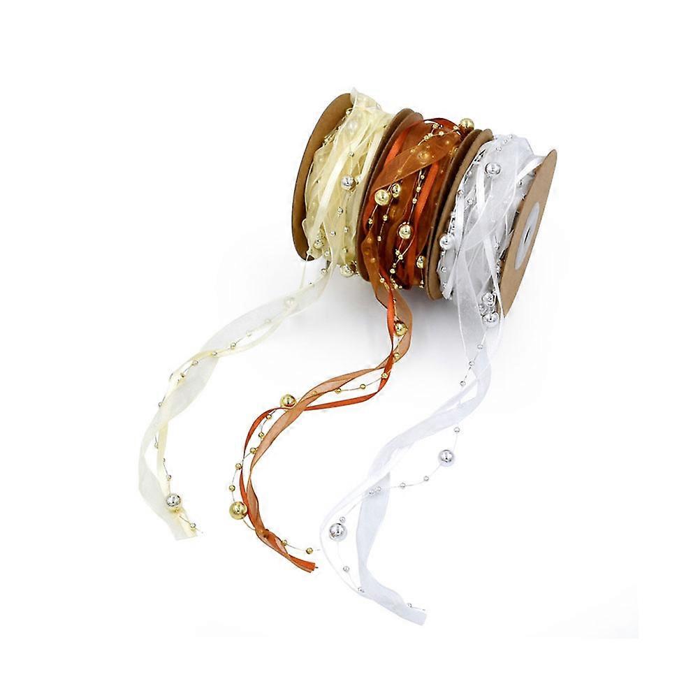 Nastro decorativo con perline in argento per decorazioni, 1 rotolo di nastro regalo resistente tessuto a mano