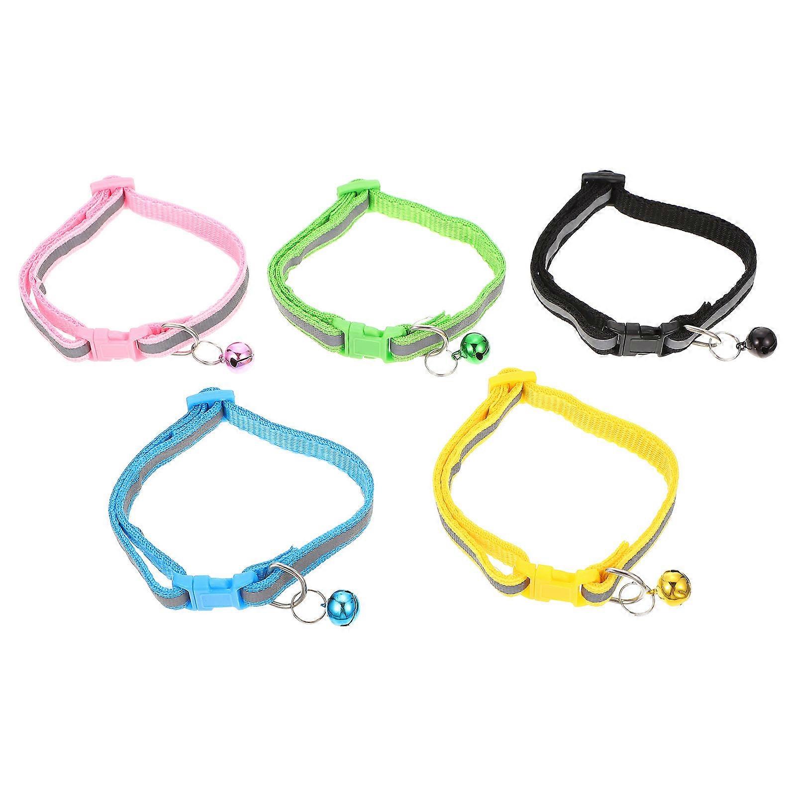 Assorted Color Reflective Cat Collars with Bell for Pet Use 5Pcs