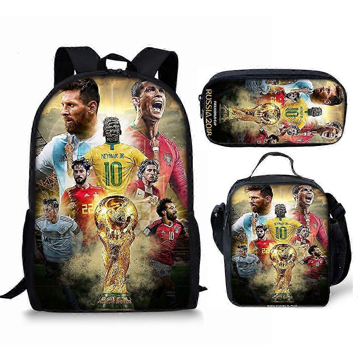 3pcs/ set Messi Neymar Football Player Printed set with Shoulder Bag Case Schoolbag Travel Daypack Lightweight Bookbags Y
