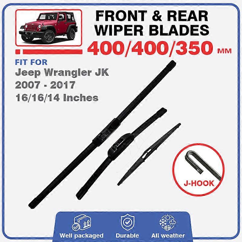Applies to For Jeep Wrangler JK 2007 - 2017 Front Rear Wiper Blades Windscreen Window Windshield Durable Rubber Accessories 2008 2009 2012