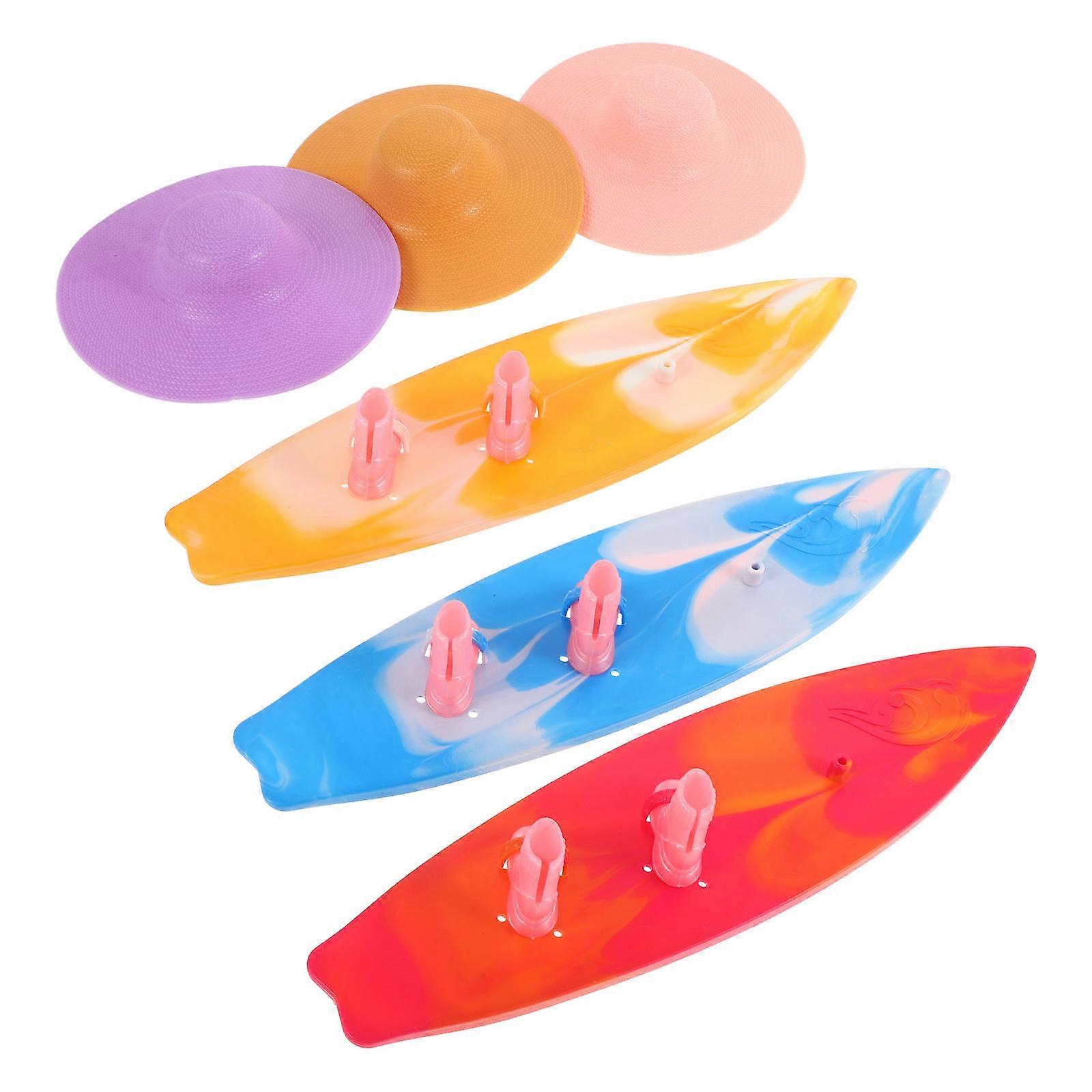 Fun Toys Mini Surfboard with Doll Boots and Doll Hat for Doll Collection Assorted Color Plastic Decorative Use 9Pcs