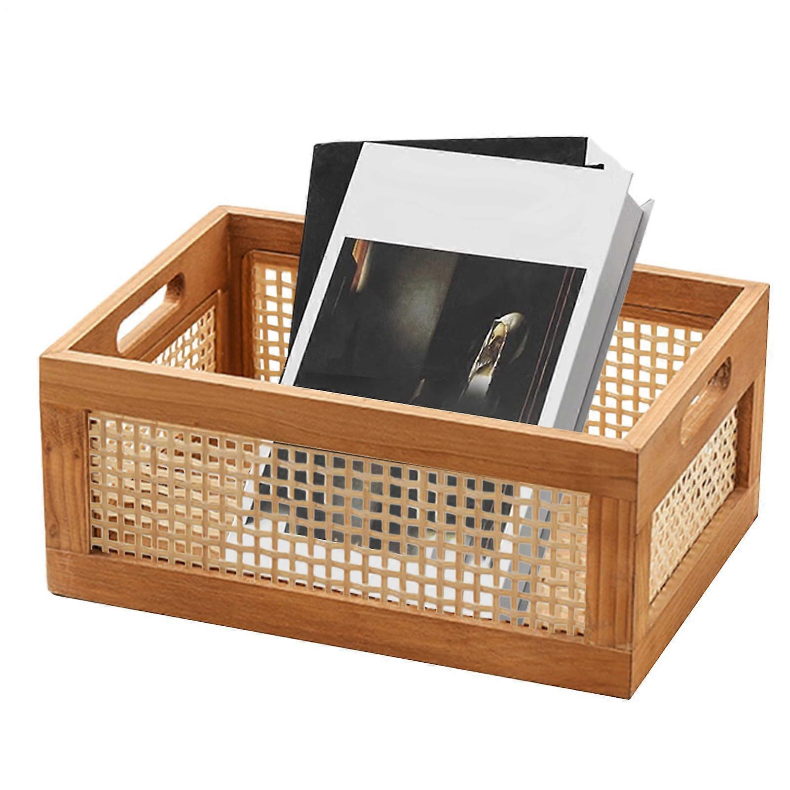 Woven Storage Baskets Wooden Storage Bins 12 X 8 X 6 Inches With Carry Handles For Home Organization