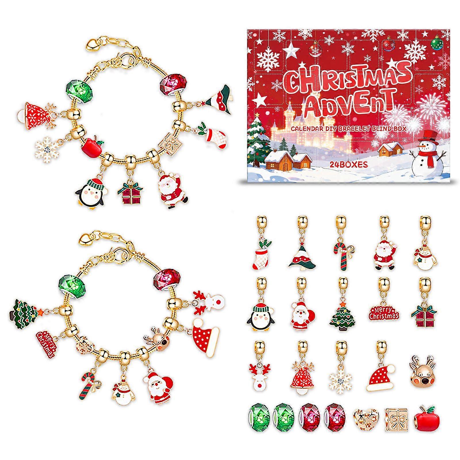 Christmas Charm Bracelet Advent Calendar 2025, Christmas Countdown Calendar, 24 DIY Charm Bracelet Blind Box, Santa Claus Snowman Tree Socks Pendant B