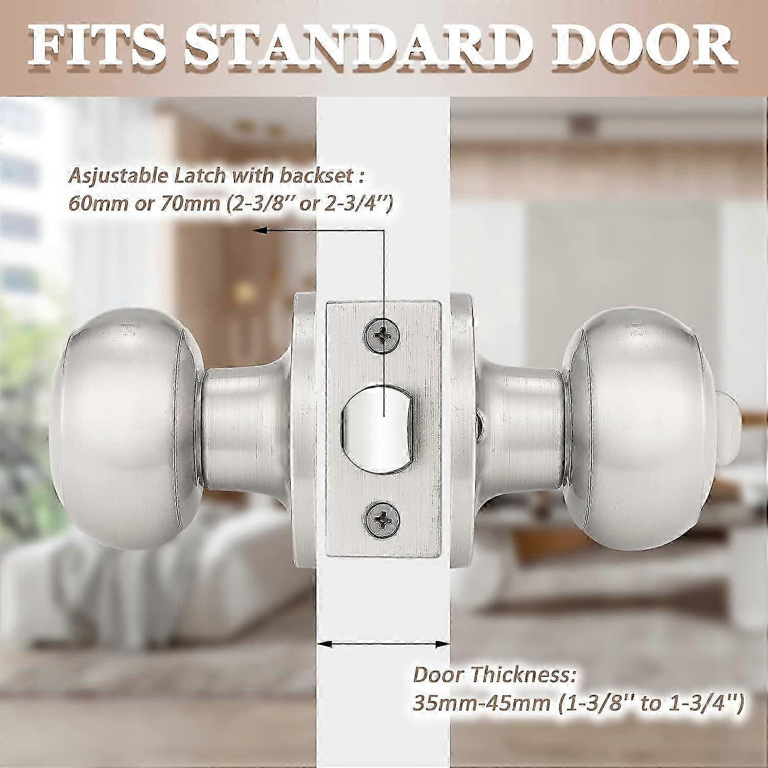 25-26 Privacy Door Knobs with Lock, Keyless Door Locks for Bath/Bed, Brushed Nickel Interior Door Knobs, 6 Pack