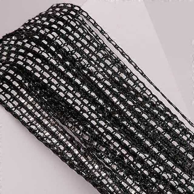 Crystal Flash Line Shiny Tassel String Door Curtain Window Room Divider 100x200cm Black With Silver Wire Rod Pocket