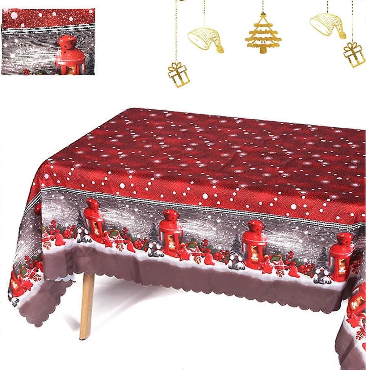 180x150cm Large Rectangular Christmas Tablecloth Washable Waterproof Red (Red)