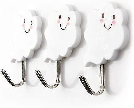 3pccs Creative Wall Creative Stainless Mank Hook Extra Adhesive Waterproof - Adorable White Cloud Plastic