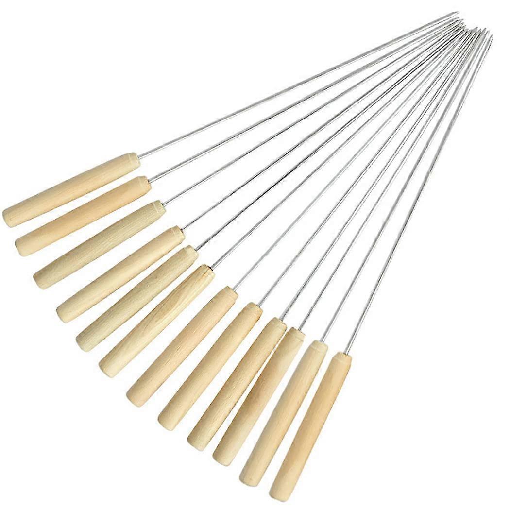 Skewer Stick 12Pcs Reusable Long Handle Lightweight Portable Heatproof Wooden Barbecue Kabob Skewers