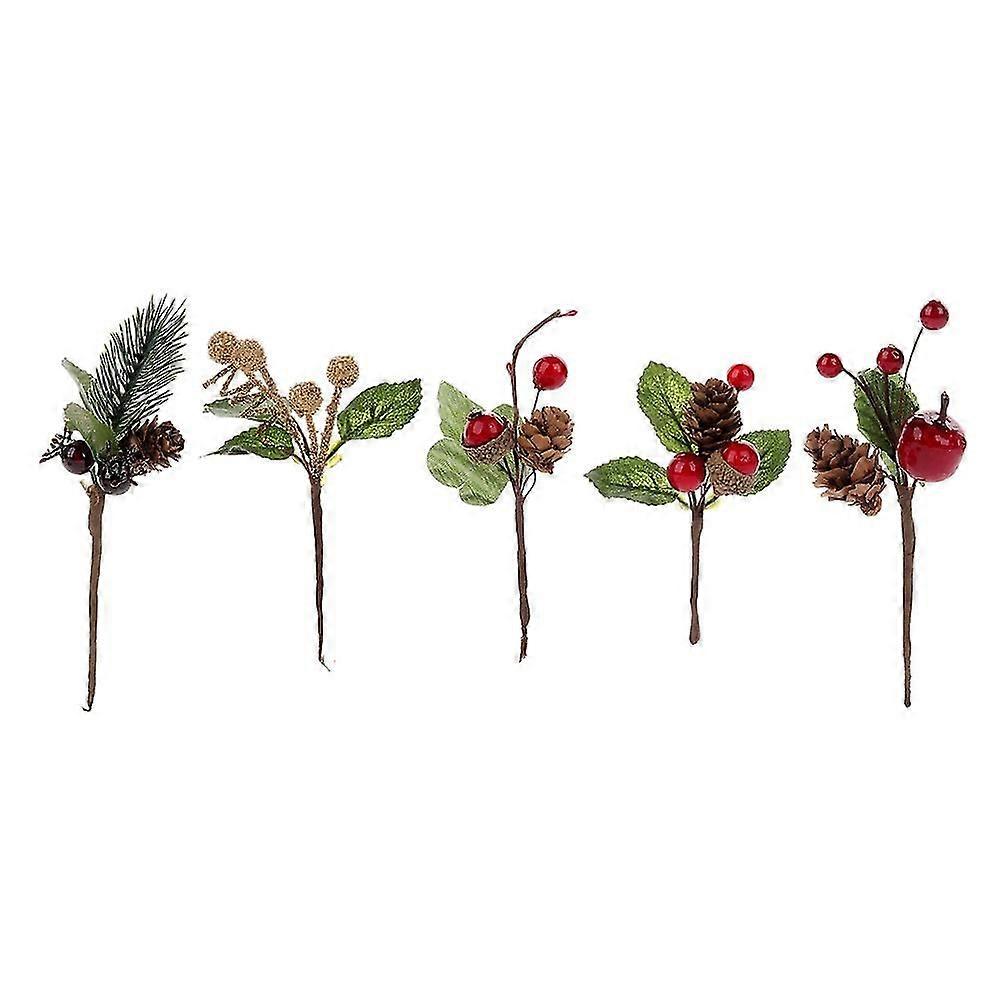 15 قطع الأحمر عيد الميلاد التوت والصنوبر مخروط يختار مع فروع هولي لقضاء عطلة ديكور الأزهار زهرة C