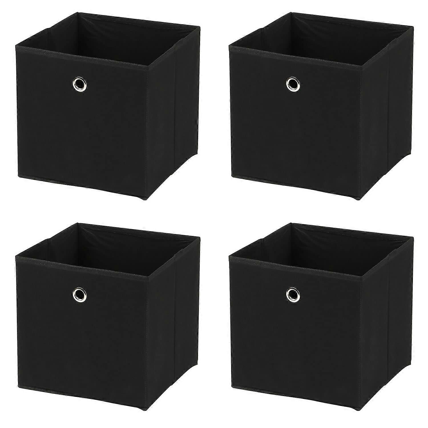 Storage Cubes Set Of 4 Large Foldable Square Canvas Cube Boxes 30x30x30 Cm Black