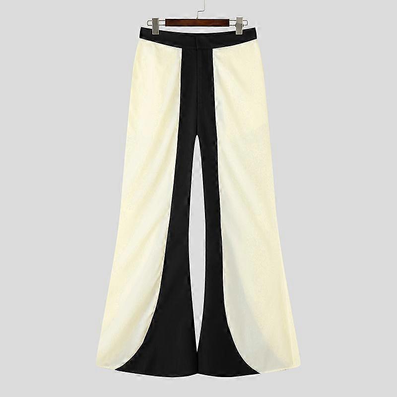 INCERUN Men Casual Zipper Waist Stitching Patchwork Loose Flare Pants Trousers