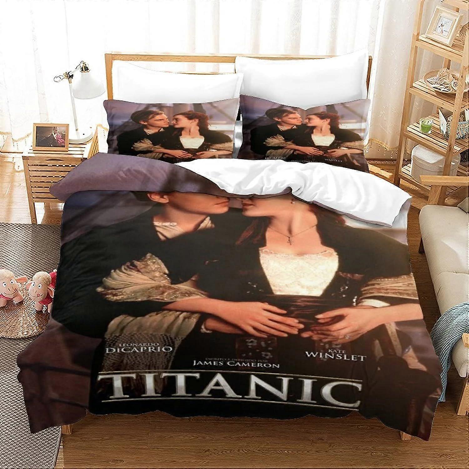 CAYBES Titanic Duvet Cover Capa Colcha com fronhas 3D impresso luxo roupa de cama macia Easy Care Set com zíper Jack e rosa Motion Picture Pattern 