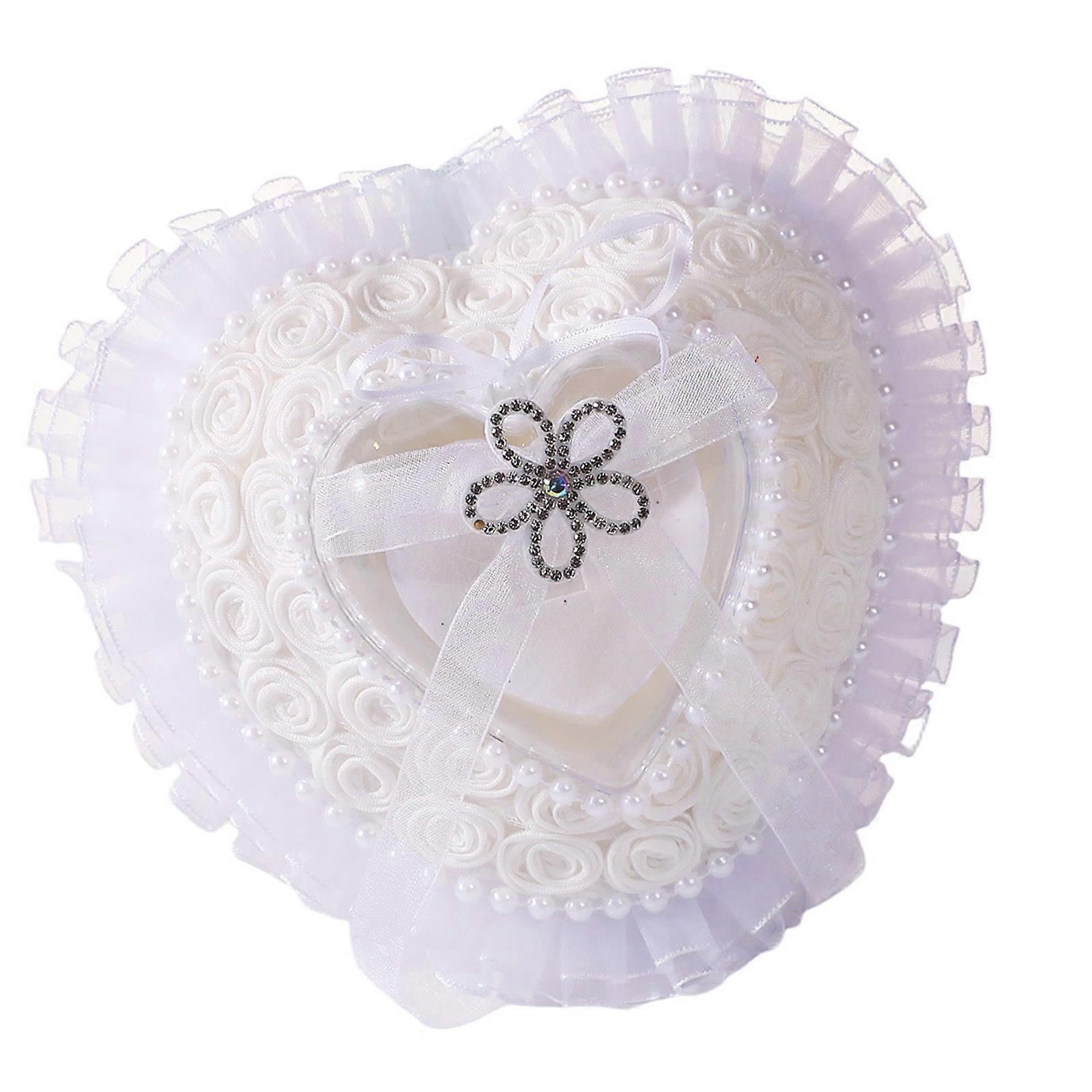 Velutinous Lined Wedding Hoop Presentation Case Heart Shape Plan Secure Ending Thin Substance  White