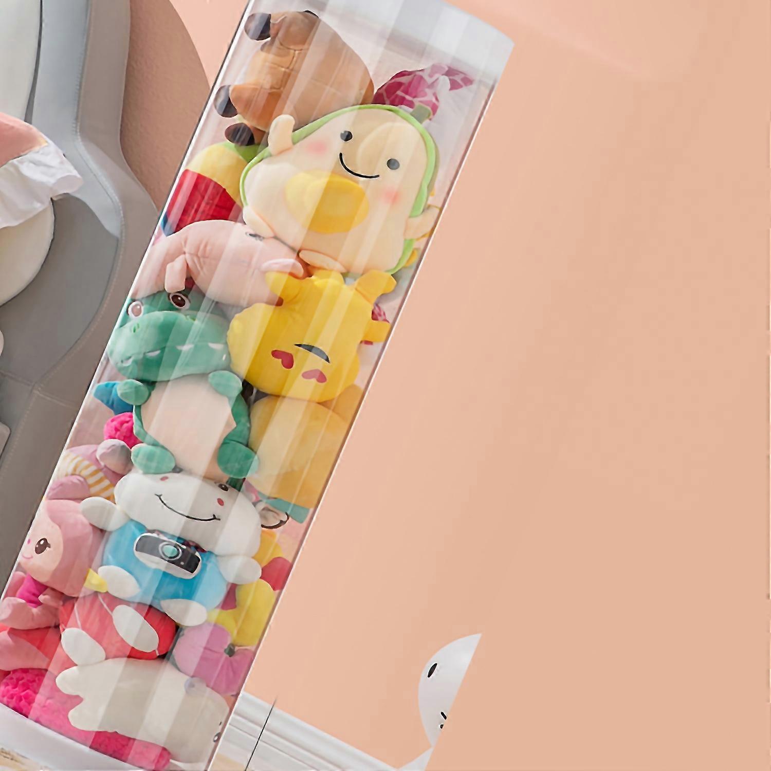 Stuffed Toy Storage Bucket PET Transparent Dust Proof Easy Operation Stable Toy Storage Tool 100x26c