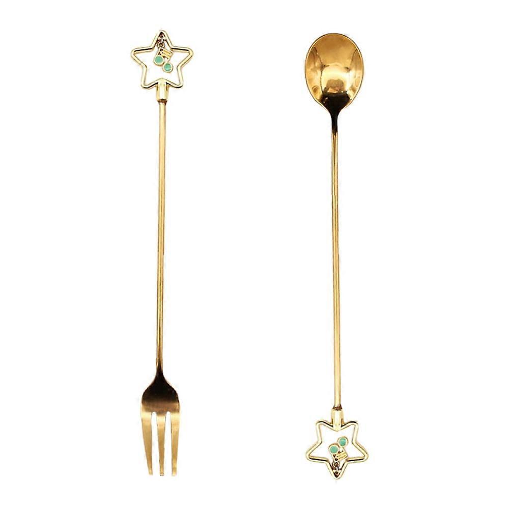 2 Pcs Five-pointed Star Fork Spoon Coffee Scoop Creative Fork for Dessert Coffee Stirring Spoon Tableware