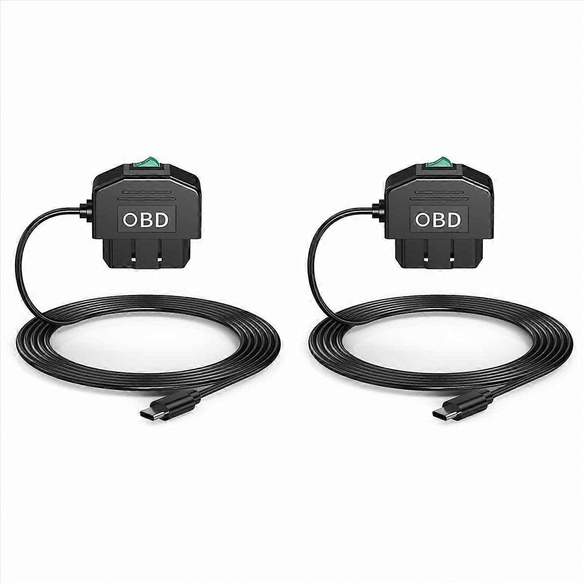 2X Dash Cam OBD Hardwire Kit, Dash Camera USB Type C Hardwire Kit with OBD Power Cable for Dashcam 1