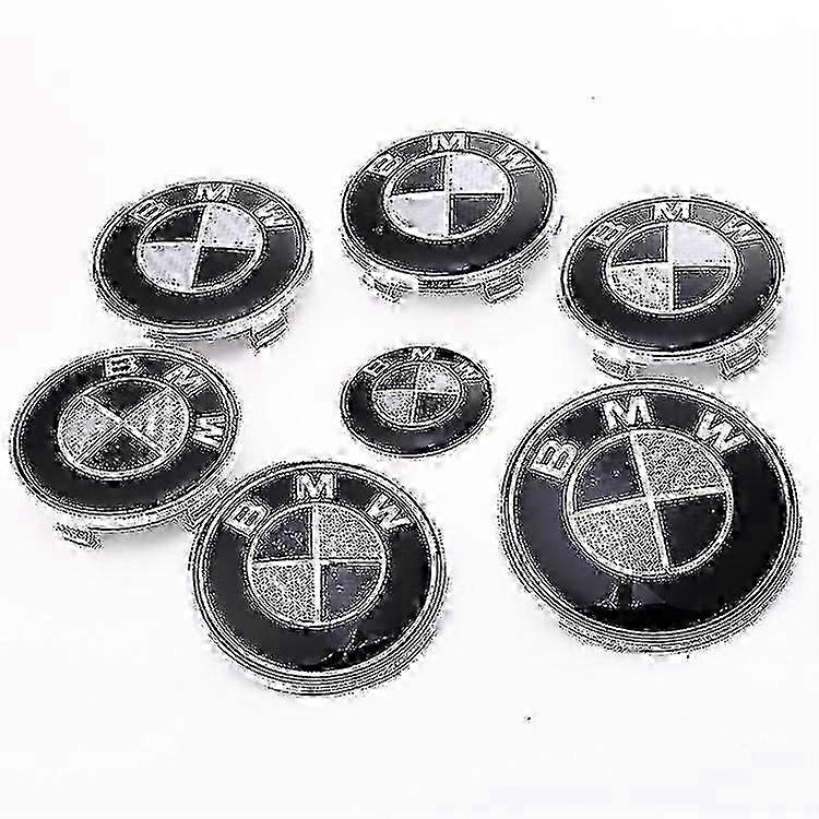 7pcs black logo hood and trunk for all models E30 E36 E46 E34 E39 E60 E65 E38 X3 X5 X6 3 4 5 6 7 8 (82mm + 73mm)