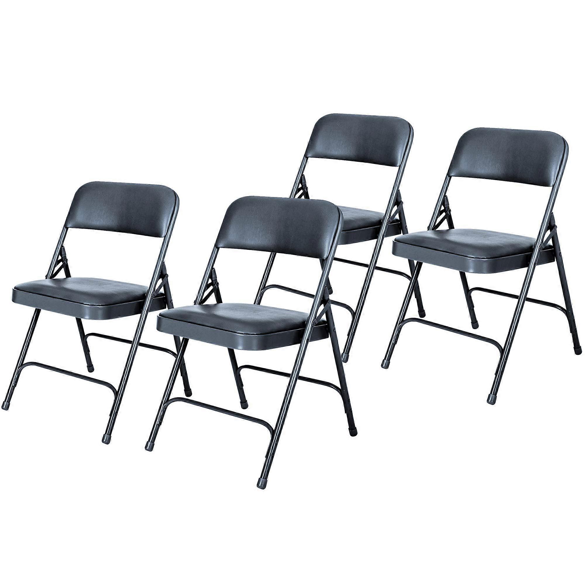 Folding Chairs Set of 4 with Vinyl Padded Seat and Steel Frame for Home Office Events, Dark Blue