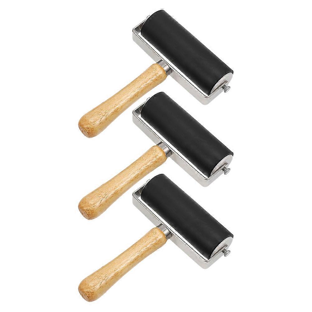 Black Roller for Printmaking with Rubber Head and Wood Handle Perfect for Crafting Tools 3pcs
