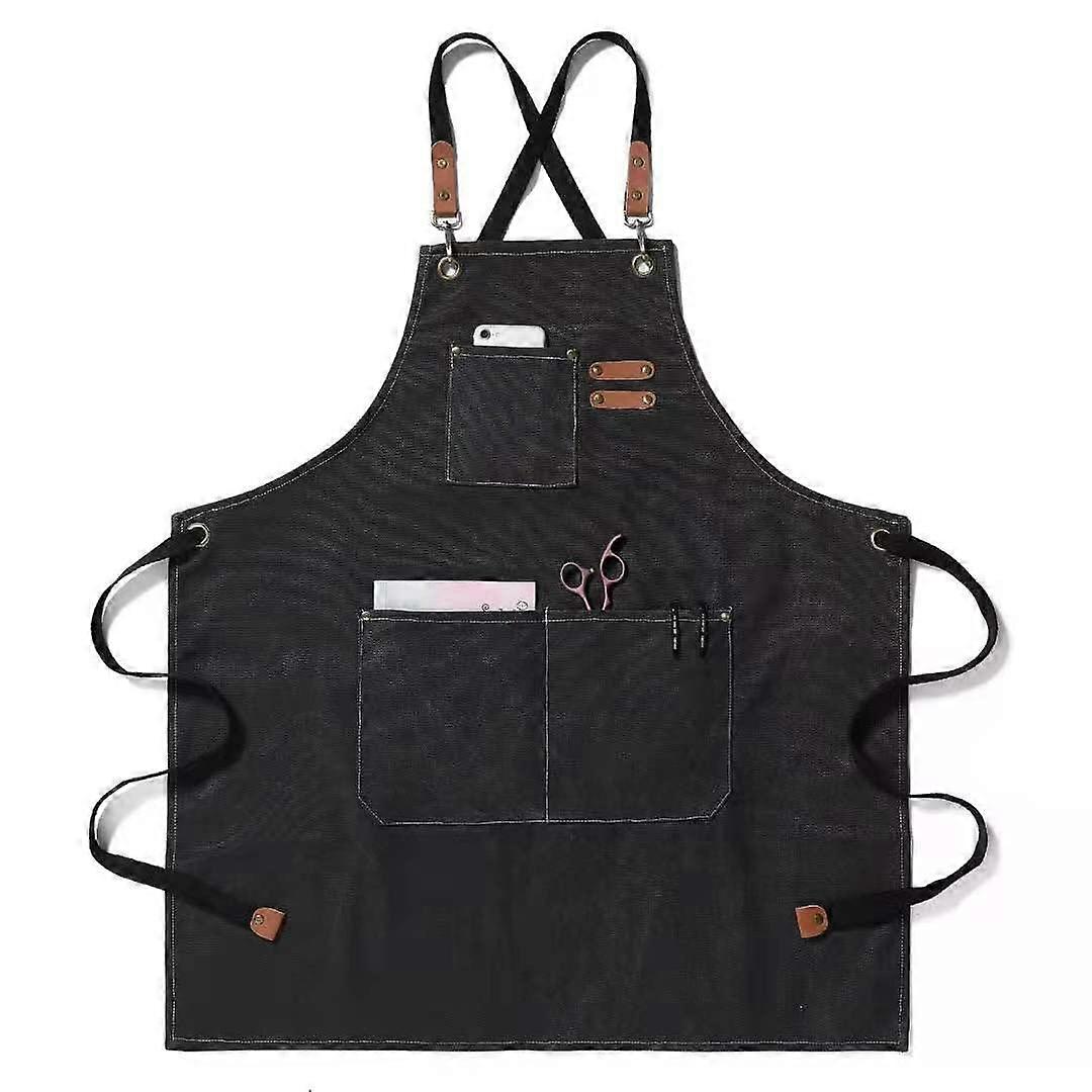 Waterproof Canvas Work Apron with Crossback Straps and 3 Pockets for Cooking BBQ Crafting