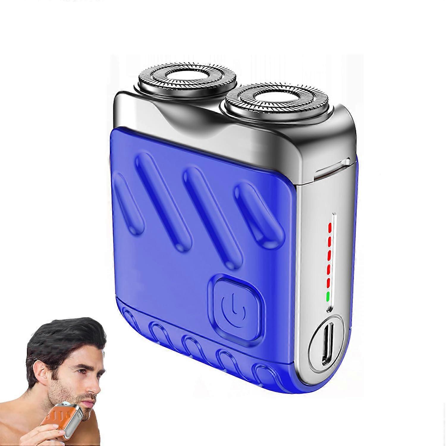 Electric Shaver Dual Head Rotary, Portable Rechargeable Razor for Men, Travel Mini Beard Trimmer (Blue)